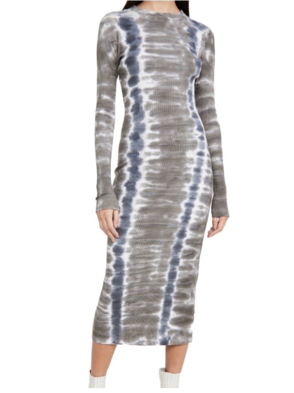 Young Fabulous & Broke Grey and Blue Tie-Dye Ribbed Maxi Dress - FLAW SEE NOTES